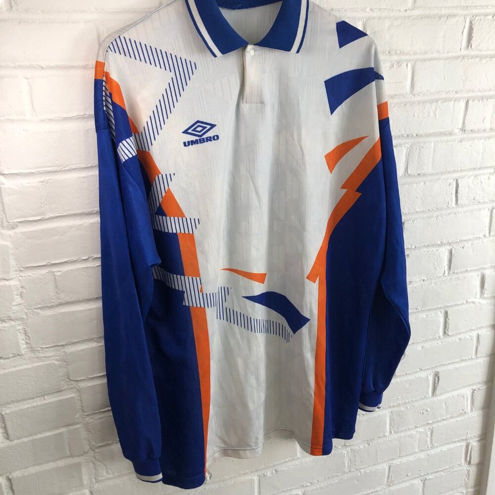 Vintage UMBRO Long Sleeve Soccer Jersey Geometric 90s Men's XL - Picture 3 of 7